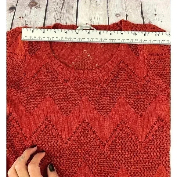 Rusty-Red Zig Zag Chevron Sweater Top SMALL 100% Acrylic Women's Pink Rose - Picture 7 of 12